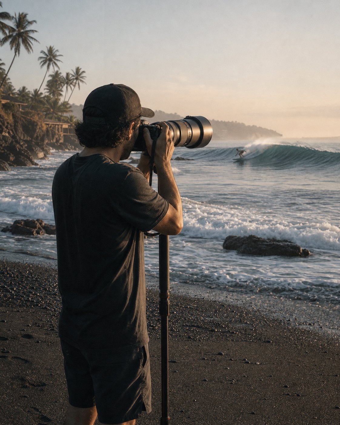 Surf photographer shooting a surfer from the shore
